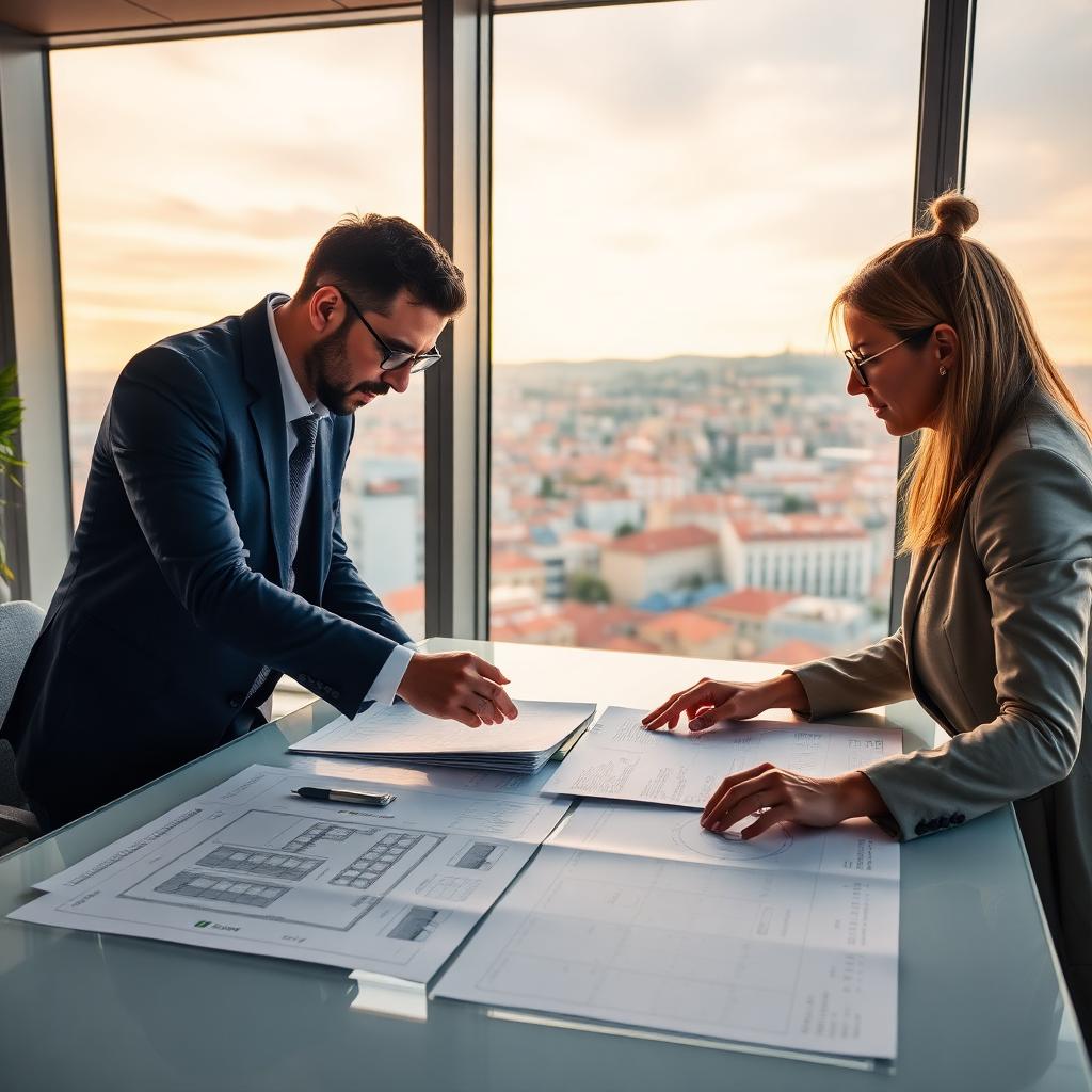 Equipe de planejamento de eventos corporativos em escritório europeu com vista para a cidade